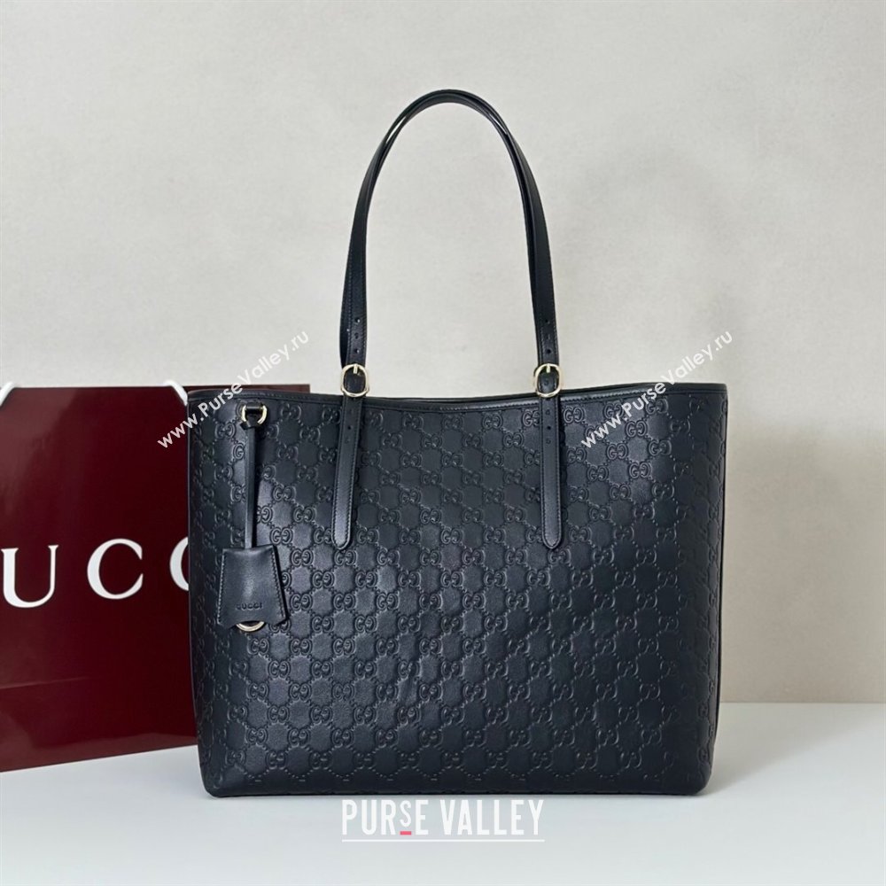 Gucci GG Emblem Leather large tote bag Black 2025 847455 (DLH-250808110)