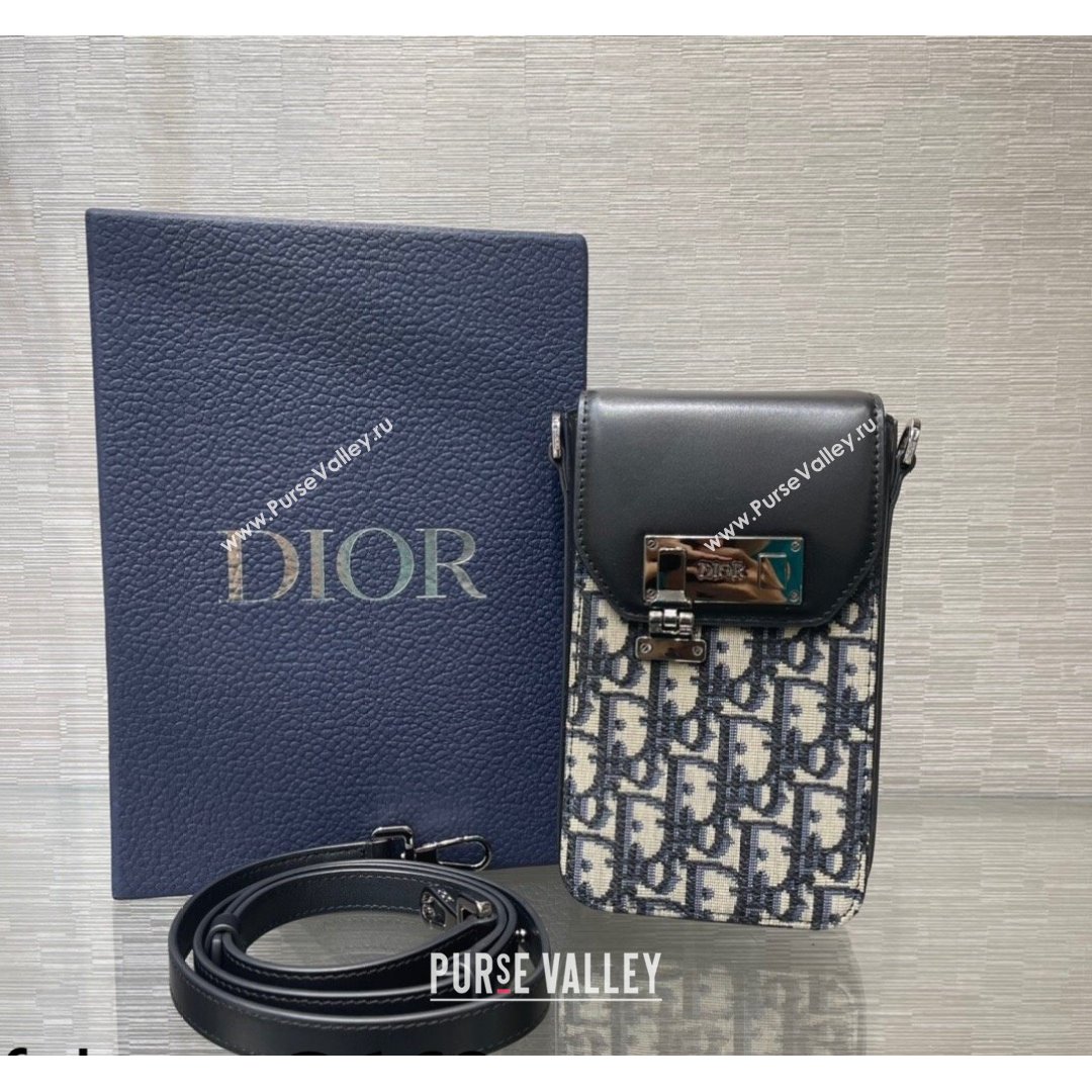 Dior Mens Lock Strap Clutch in Oblique Jacquard Canvas and Calfskin Black 2021 (XXG-21090702)