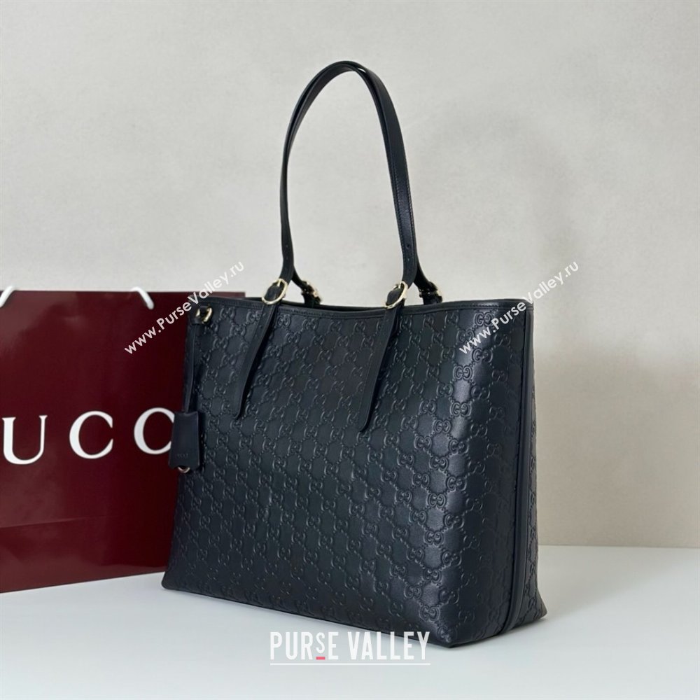 Gucci GG Emblem Leather large tote bag Black 2025 847455 (DLH-250808110)
