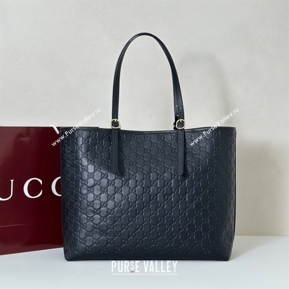 Gucci GG Emblem Leather large tote bag Black 2025 847455 (DLH-250808110)