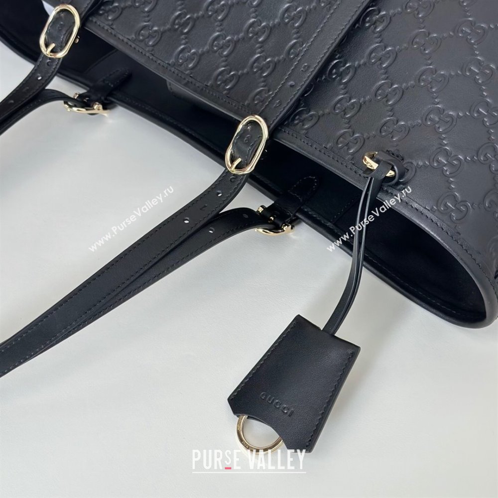 Gucci GG Emblem Leather large tote bag Black 2025 847455 (DLH-250808110)