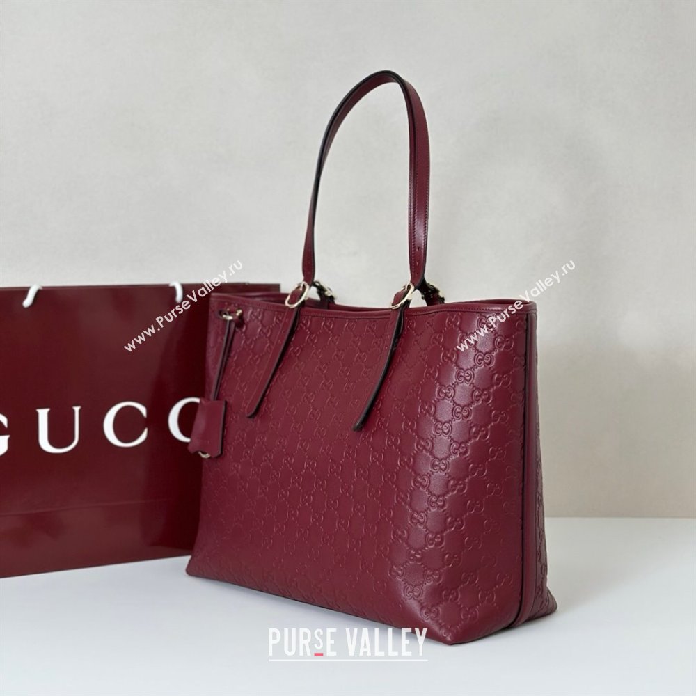 Gucci GG Emblem Leather large tote bag Ancora Red 2025 847455 (DLH-250808111)
