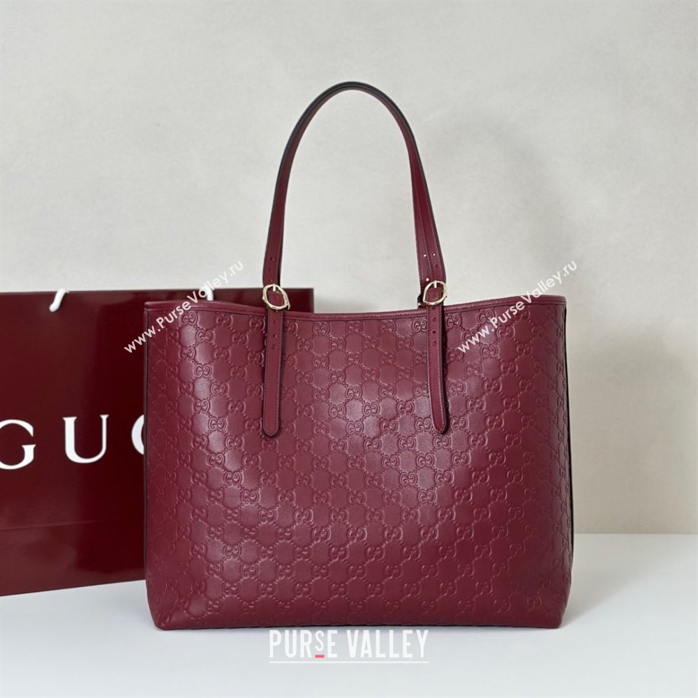 Gucci GG Emblem Leather large tote bag Ancora Red 2025 847455 (DLH-250808111)