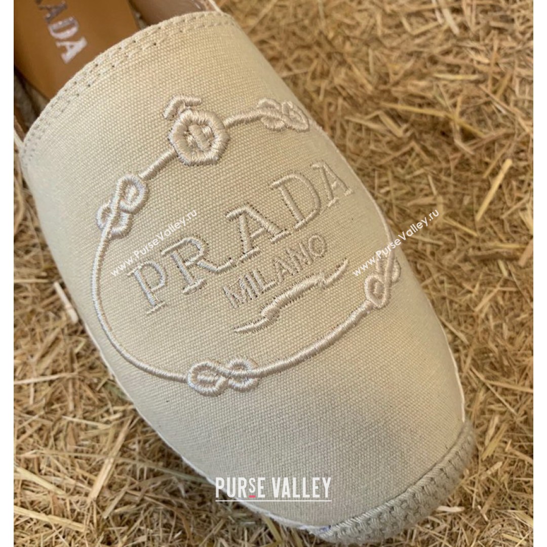 Prada Gabardine Logo Embroidered Espadrilles Beige 2021 (HB-21081310)