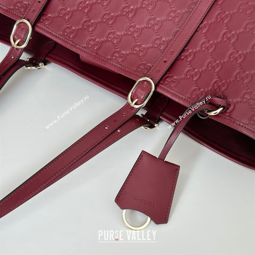 Gucci GG Emblem Leather large tote bag Ancora Red 2025 847455 (DLH-250808111)