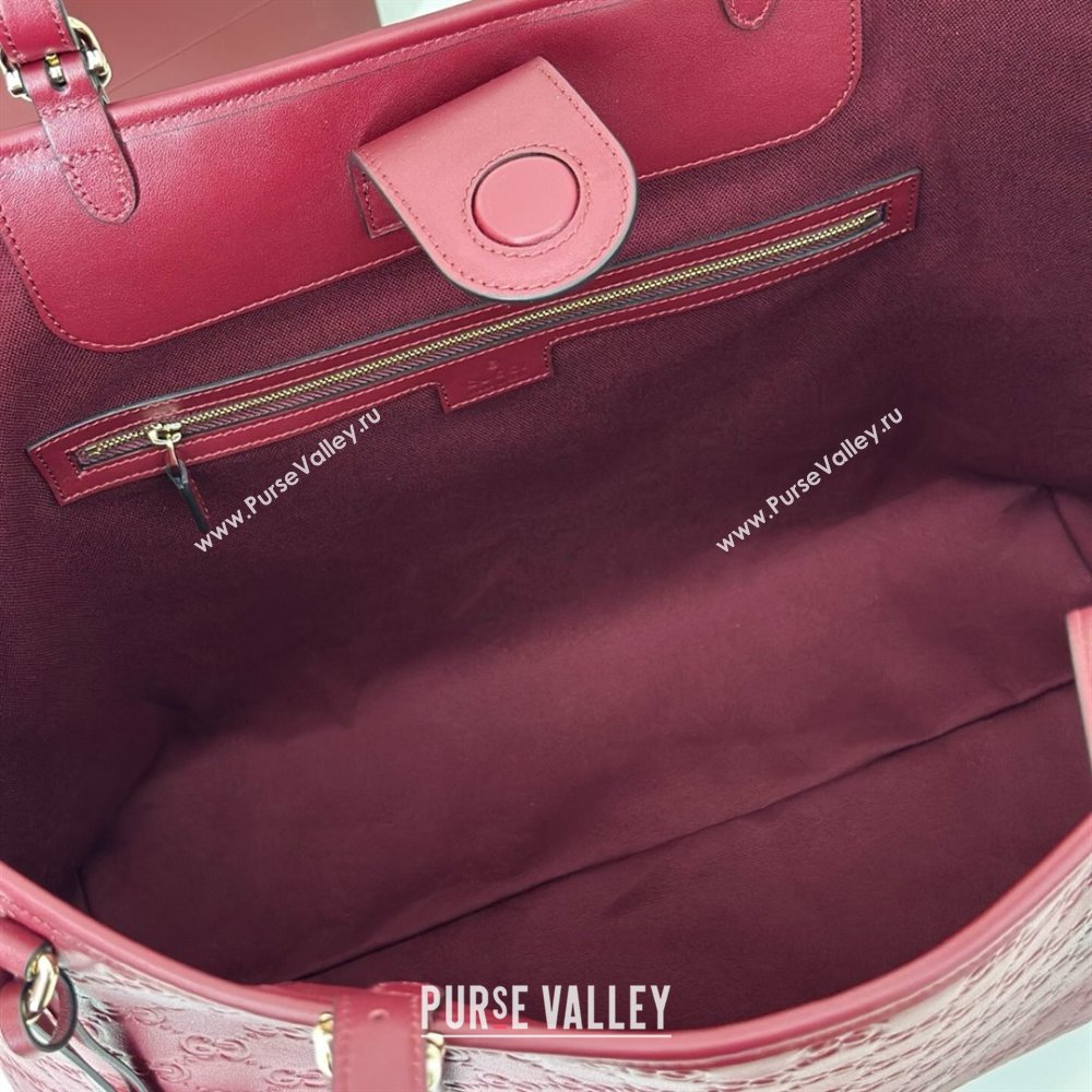 Gucci GG Emblem Leather large tote bag Ancora Red 2025 847455 (DLH-250808111)