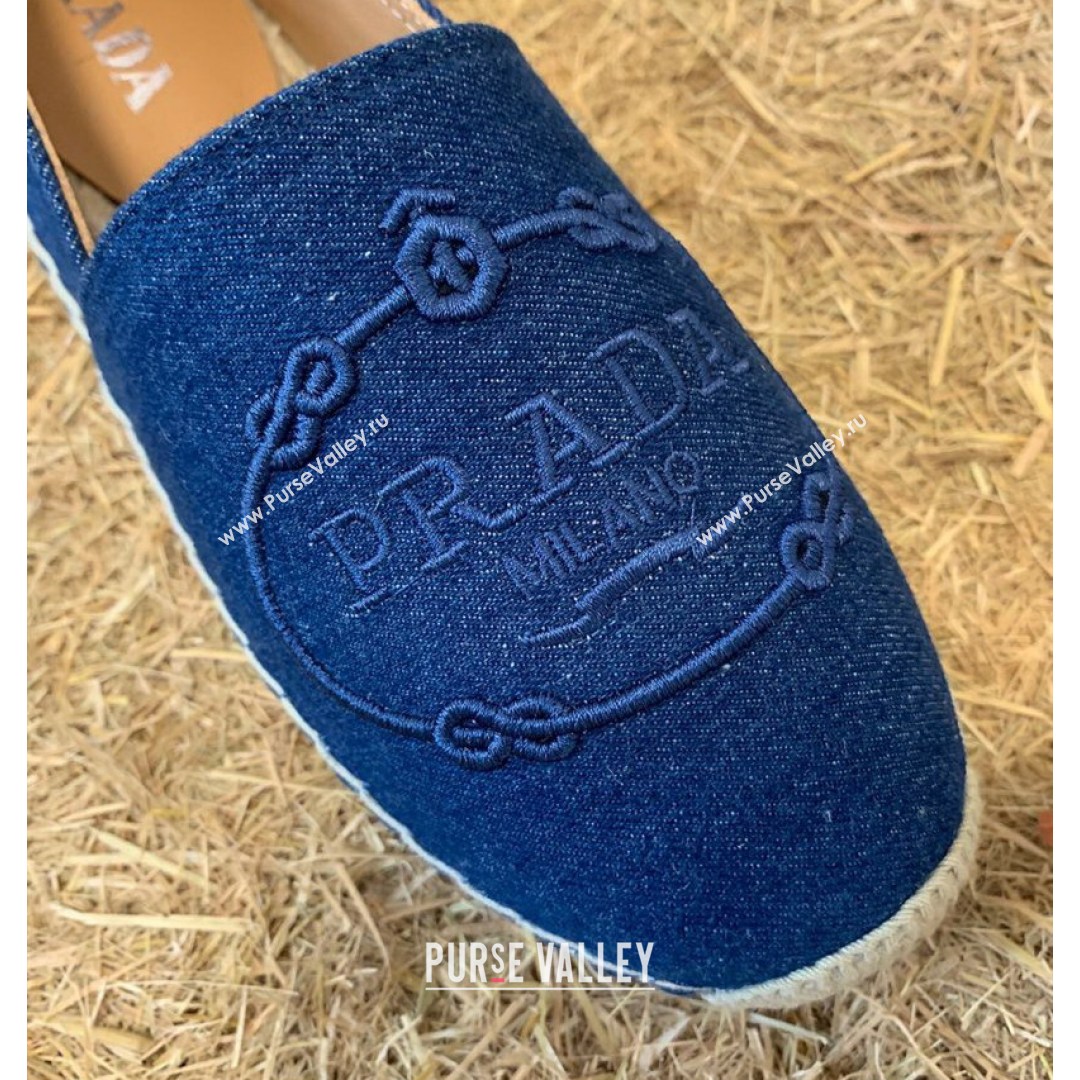 Prada Gabardine Logo Embroidered Espadrilles Blue 2021 (HB-21081311)