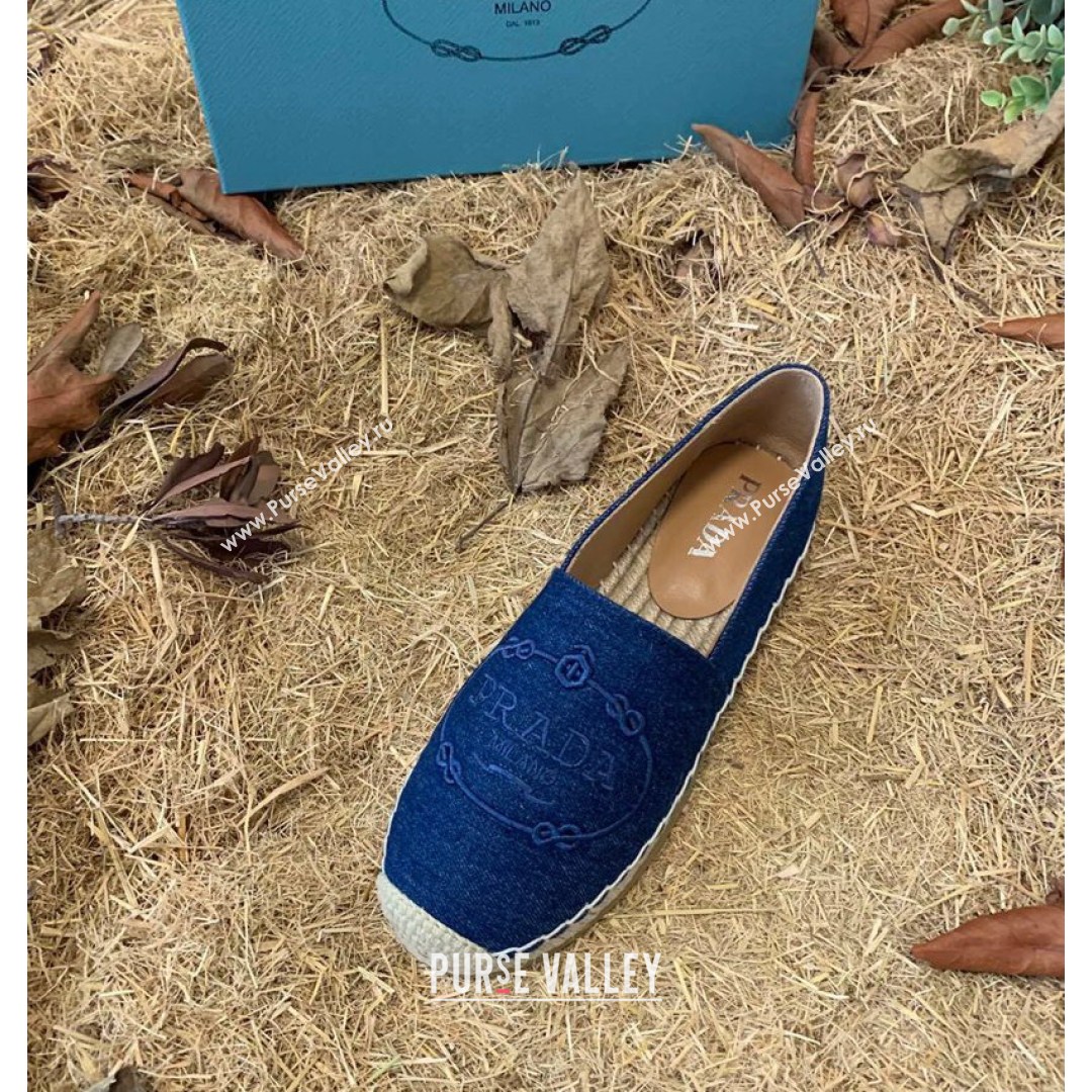 Prada Gabardine Logo Embroidered Espadrilles Blue 2021 (HB-21081311)