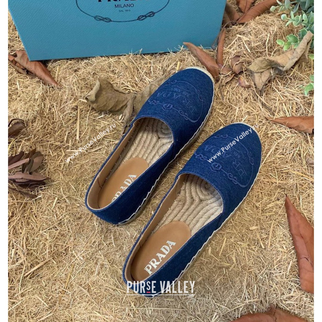 Prada Gabardine Logo Embroidered Espadrilles Blue 2021 (HB-21081311)