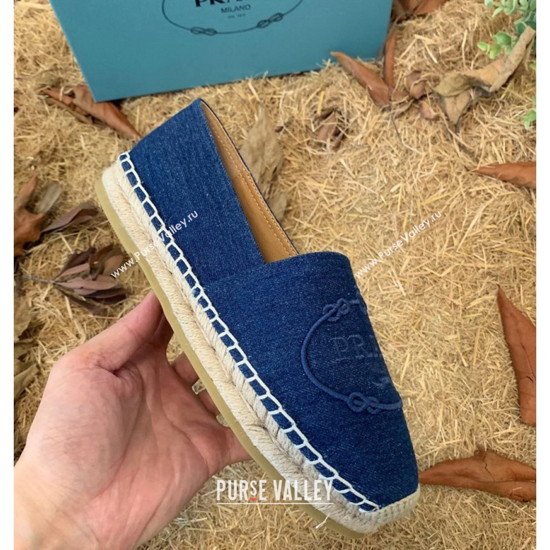 Prada Gabardine Logo Embroidered Espadrilles Blue 2021 (HB-21081311)