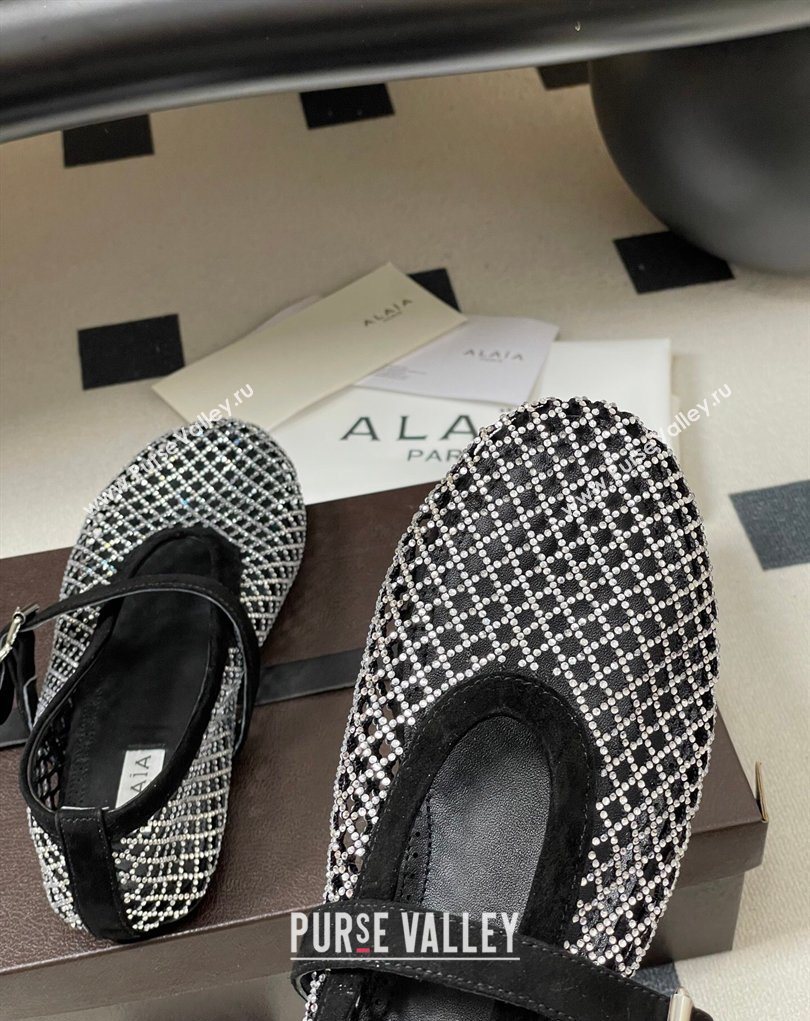 Alaia Ballet Flats in Fishnet and Suede with Strass Black/Silver 2025 AL020702 (MD-260207074)