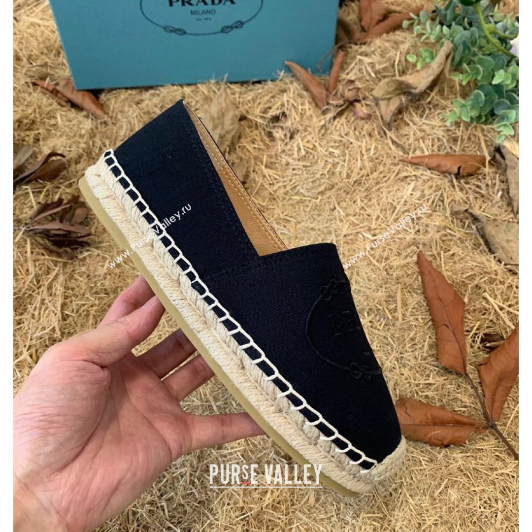 Prada Gabardine Logo Embroidered Espadrilles Black 2021 (HB-21081309)