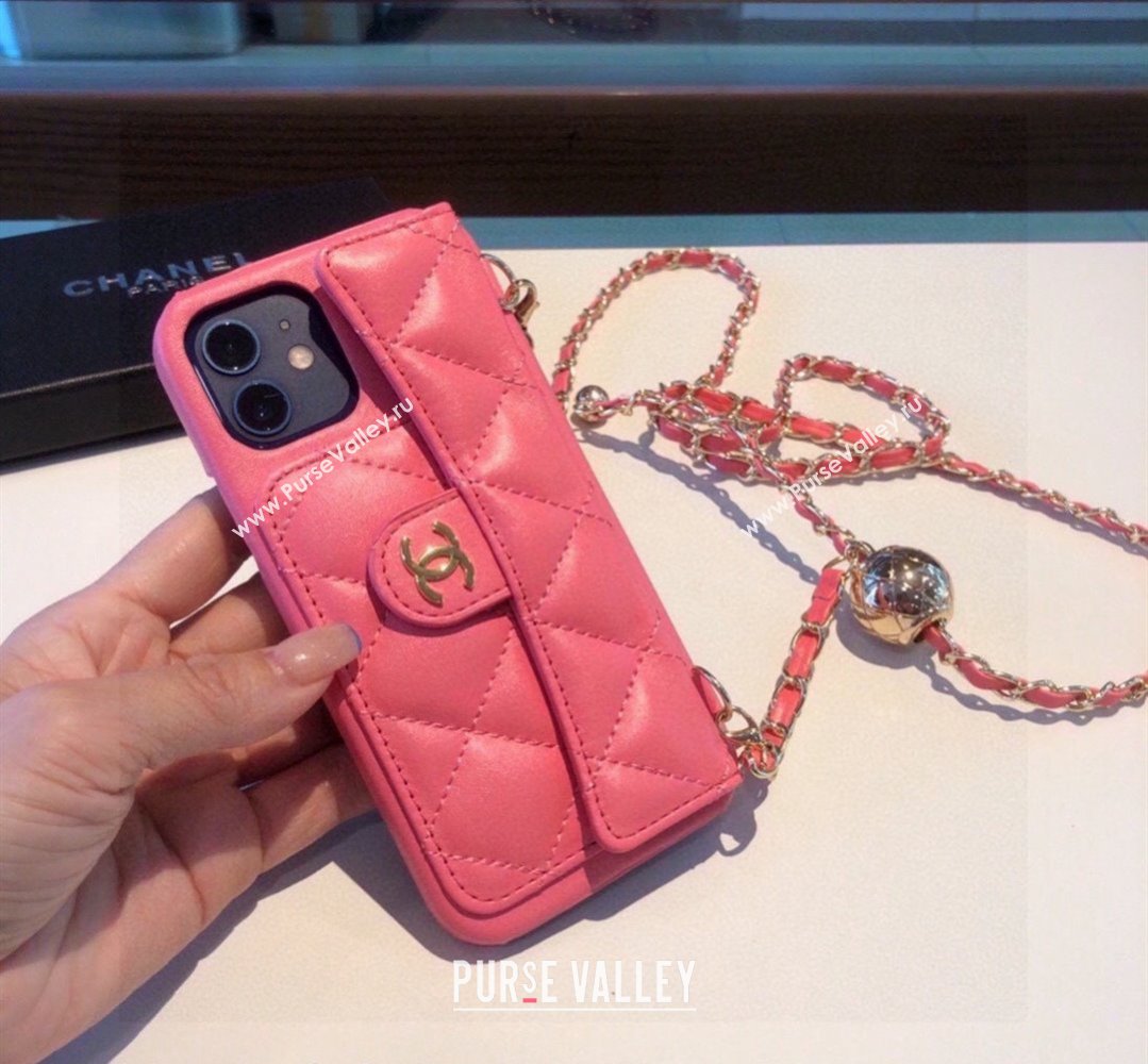 Chanel iPhone Case with Bow and Chain Pink 2024 0727014 (A-240727032)