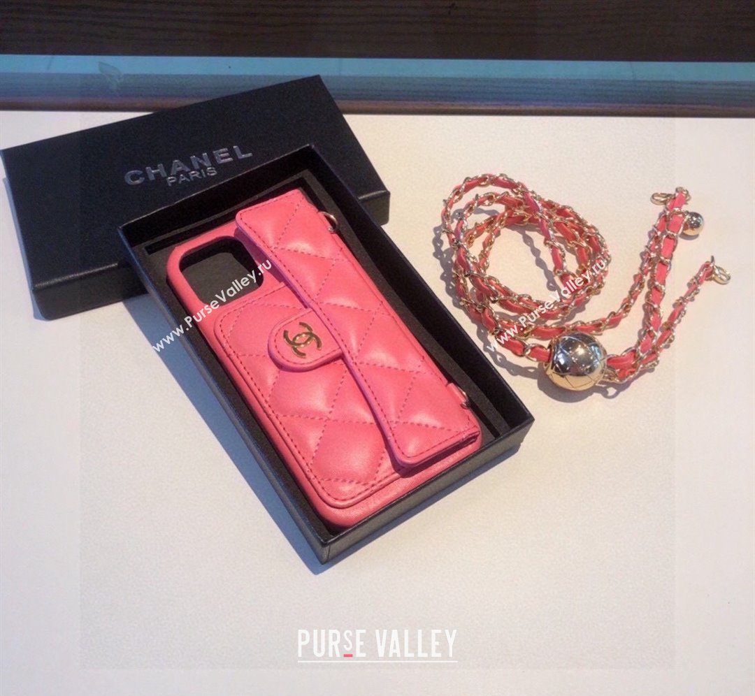 Chanel iPhone Case with Bow and Chain Pink 2024 0727014 (A-240727032)