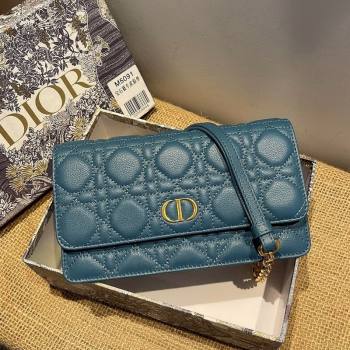 Dior Caro Belt Pouch with Chain in Steel Blue Supple Cannage Calfskin 2021 (XXG-21090705)