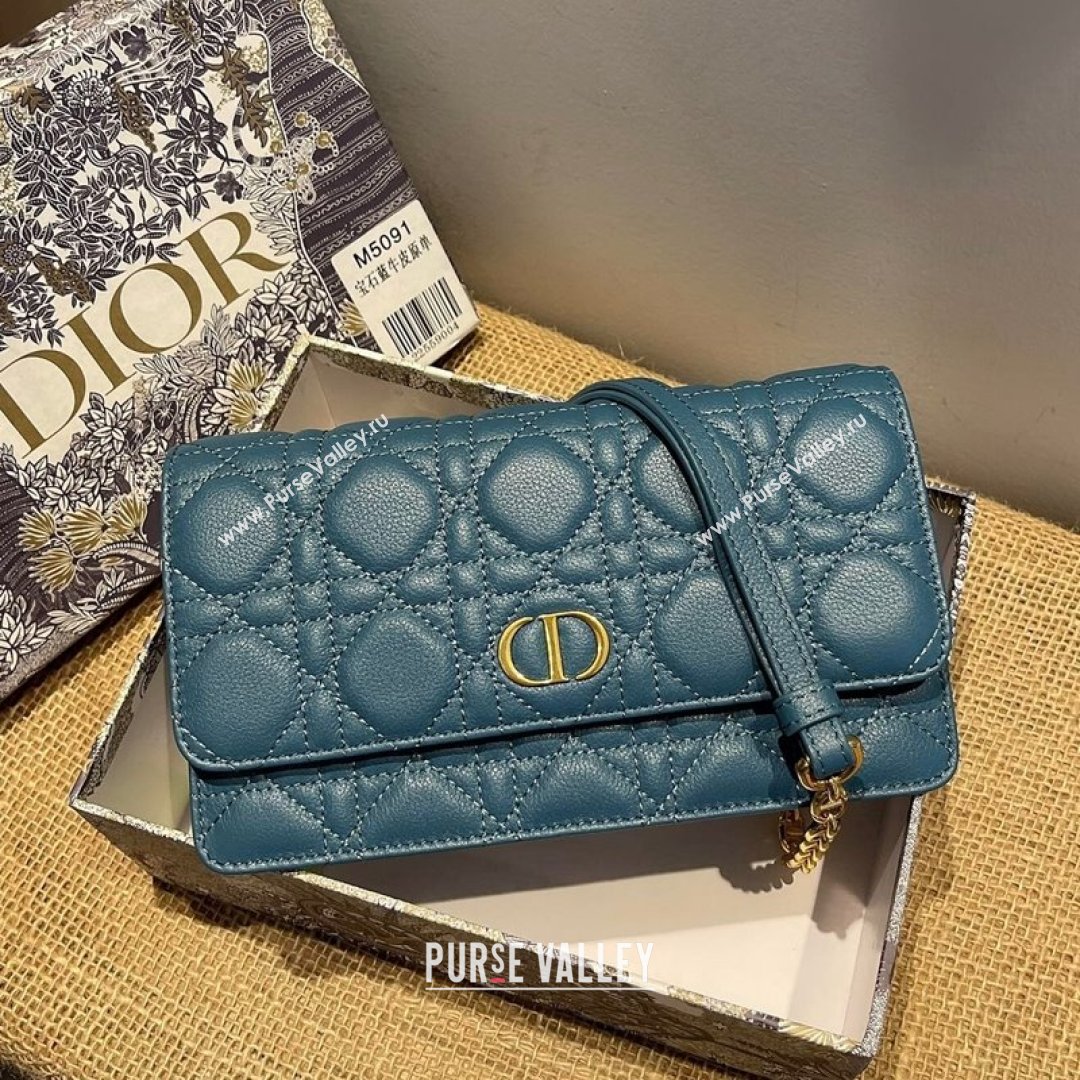 Dior Caro Belt Pouch with Chain in Steel Blue Supple Cannage Calfskin 2021 (XXG-21090705)