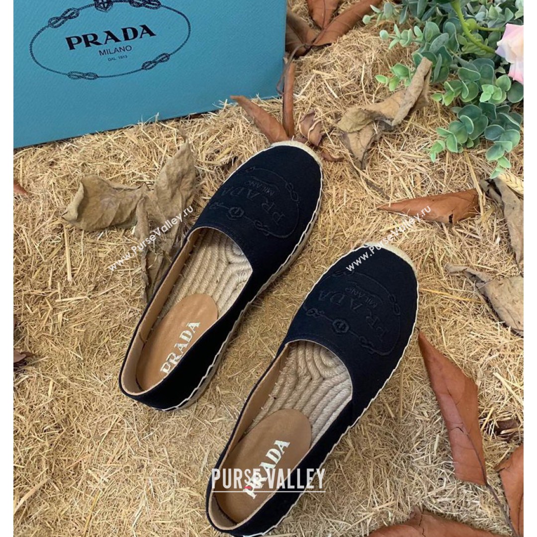 Prada Gabardine Logo Embroidered Espadrilles Black 2021 (HB-21081309)