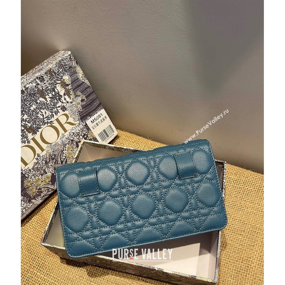 Dior Caro Belt Pouch with Chain in Steel Blue Supple Cannage Calfskin 2021 (XXG-21090705)