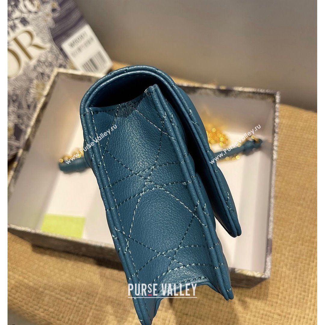 Dior Caro Belt Pouch with Chain in Steel Blue Supple Cannage Calfskin 2021 (XXG-21090705)