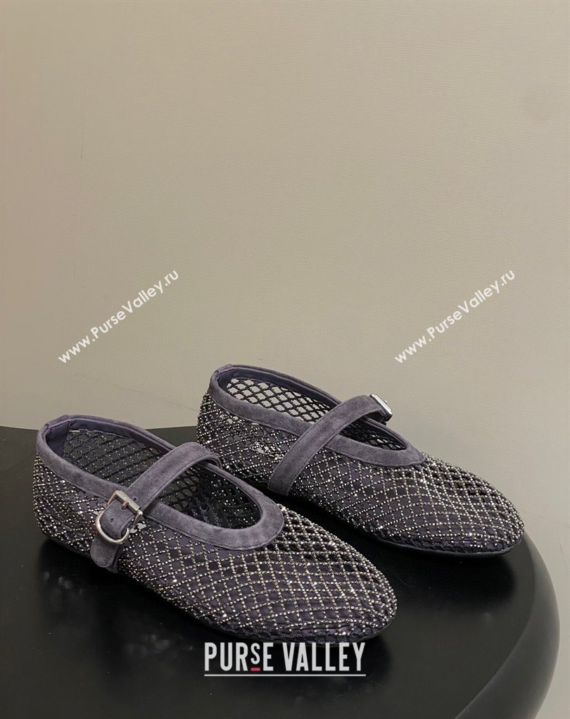 Alaia Ballet Flats in Fishnet and Suede with Strass Purple 2025 AL020702 (MD-260207075)