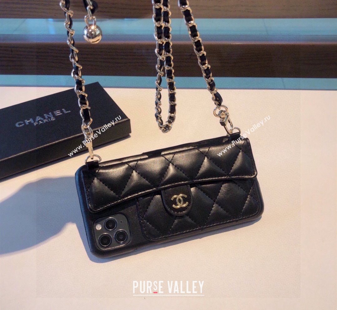 Chanel iPhone Case with Bow and Chain Black 2024 0727014 (A-240727033)