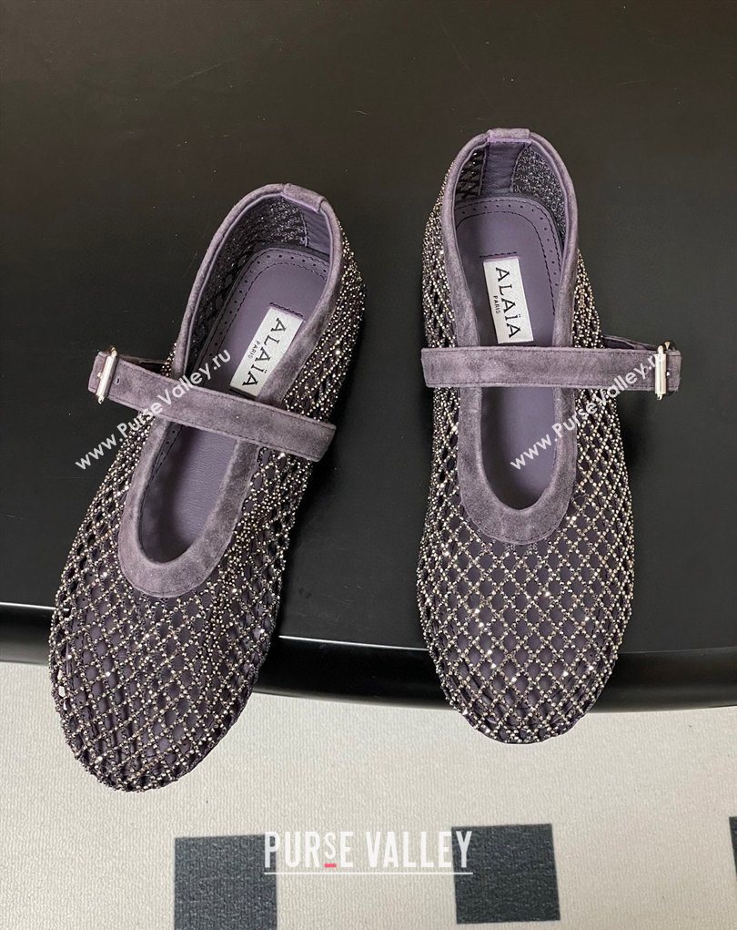 Alaia Ballet Flats in Fishnet and Suede with Strass Purple 2025 AL020702 (MD-260207075)