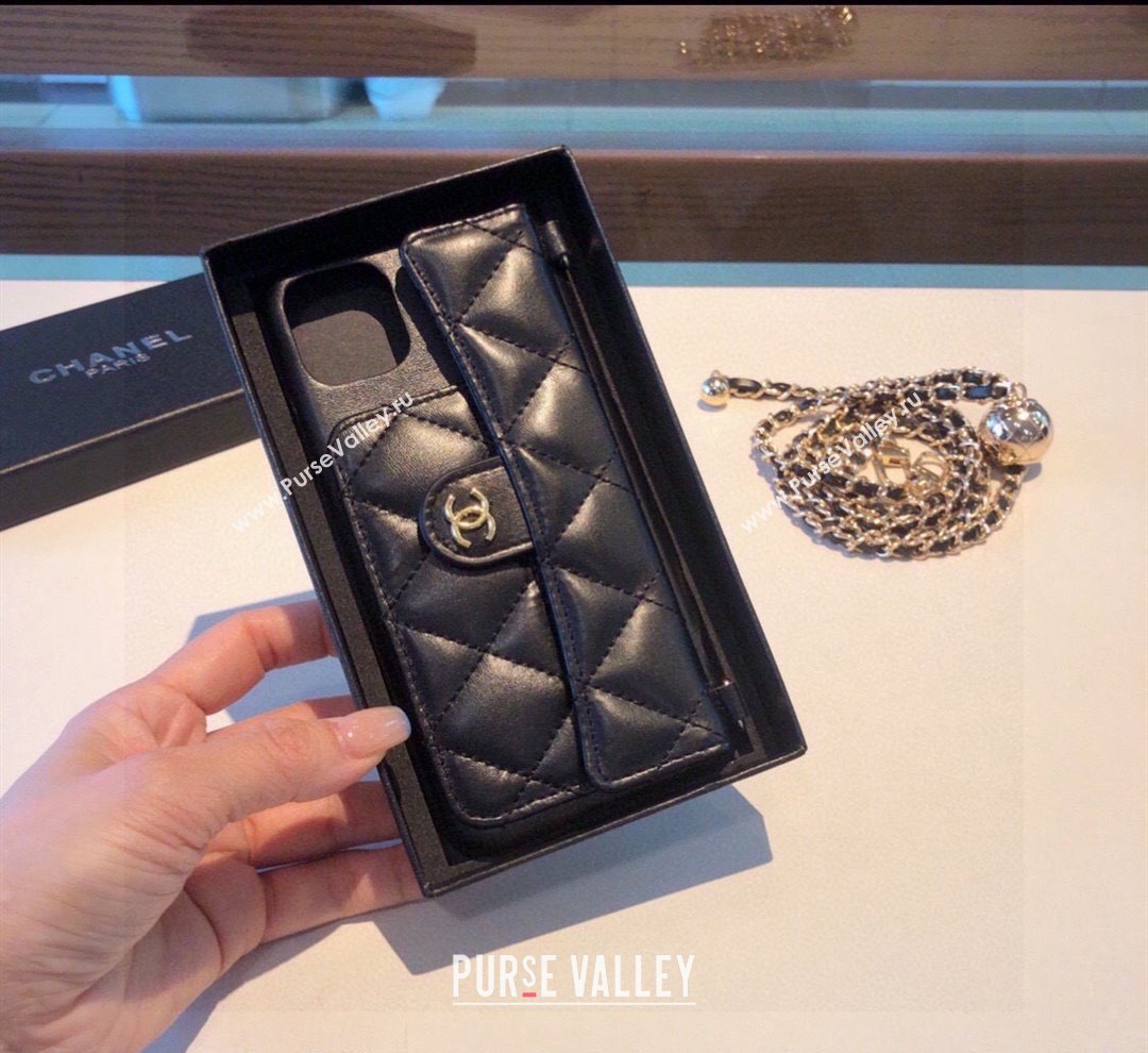 Chanel iPhone Case with Bow and Chain Black 2024 0727014 (A-240727033)