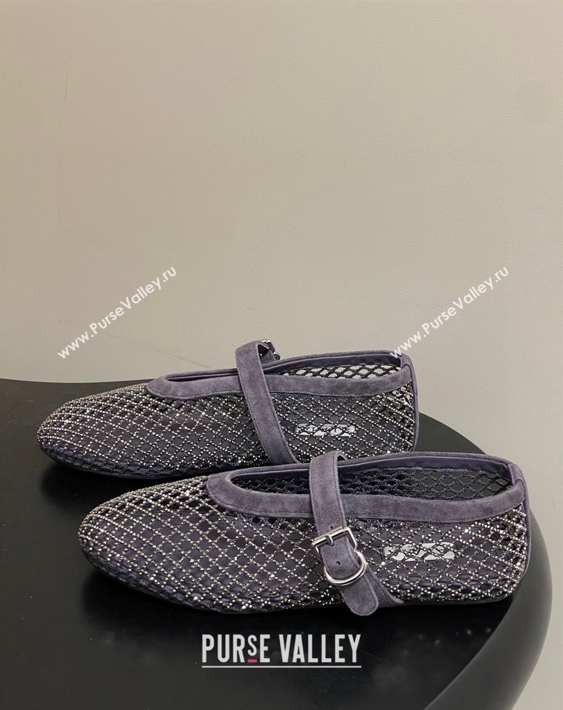 Alaia Ballet Flats in Fishnet and Suede with Strass Purple 2025 AL020702 (MD-260207075)
