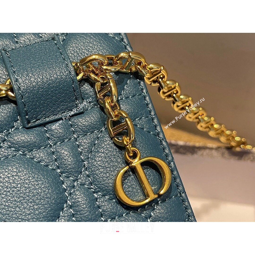 Dior Caro Belt Pouch with Chain in Steel Blue Supple Cannage Calfskin 2021 (XXG-21090705)