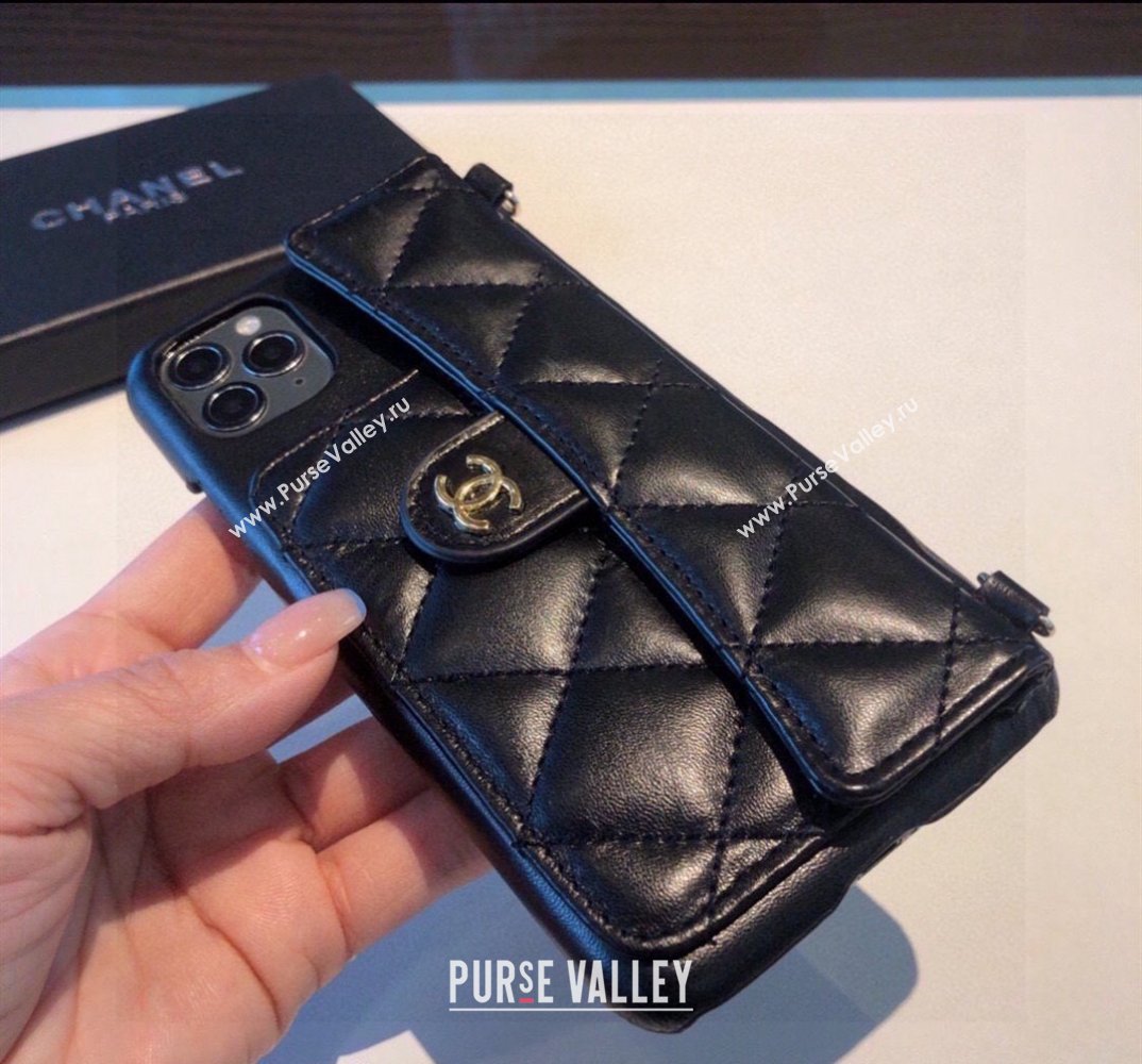 Chanel iPhone Case with Bow and Chain Black 2024 0727014 (A-240727033)