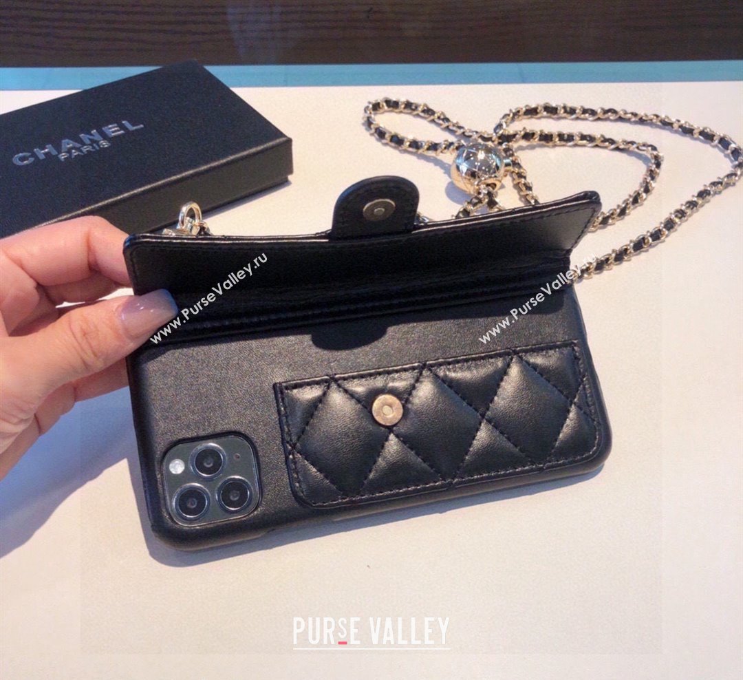 Chanel iPhone Case with Bow and Chain Black 2024 0727014 (A-240727033)