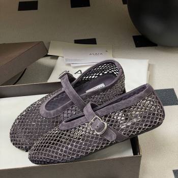 Alaia Ballet Flats in Fishnet and Suede with Strass Purple 2025 AL020702 (MD-260207075)