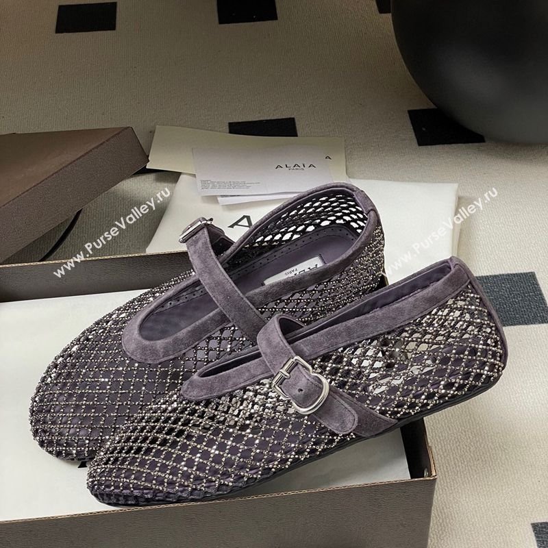 Alaia Ballet Flats in Fishnet and Suede with Strass Purple 2025 AL020702 (MD-260207075)