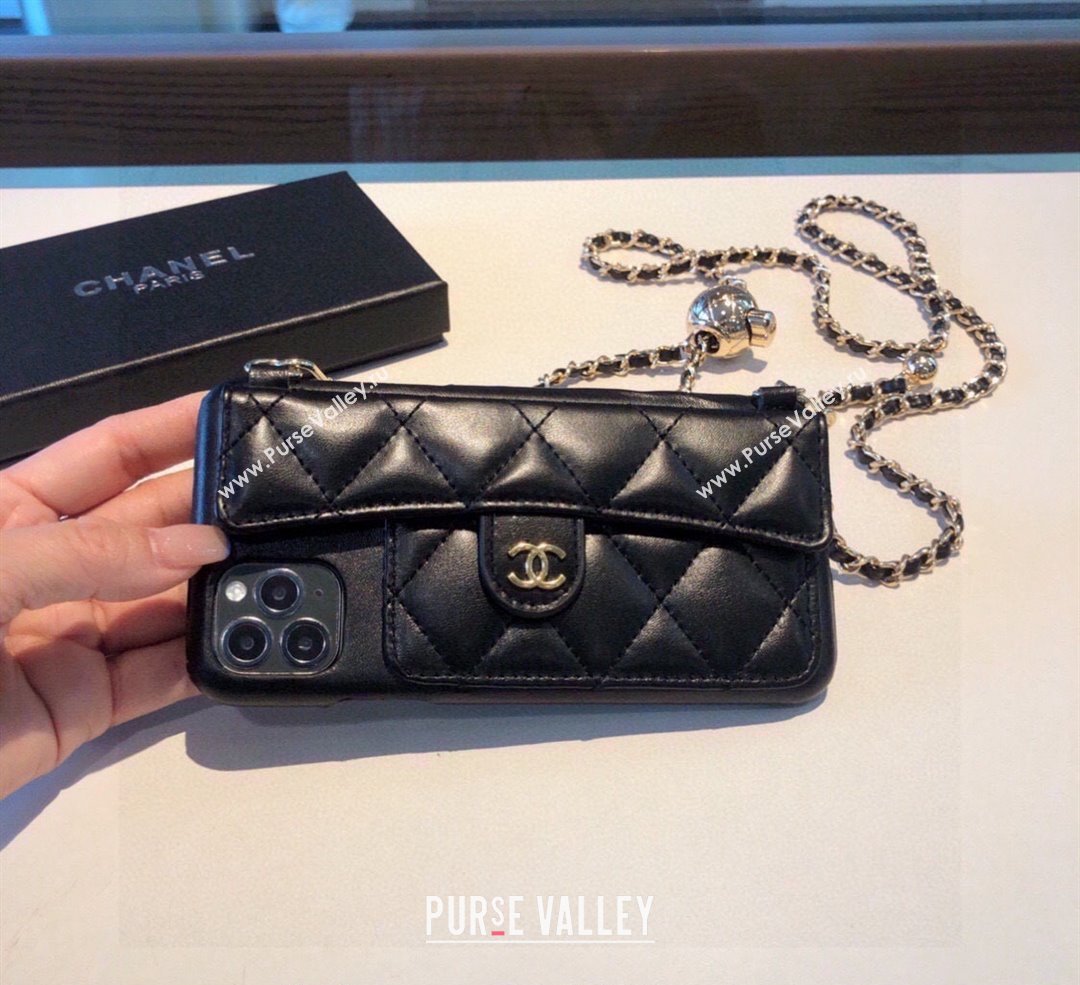 Chanel iPhone Case with Bow and Chain Black 2024 0727014 (A-240727033)