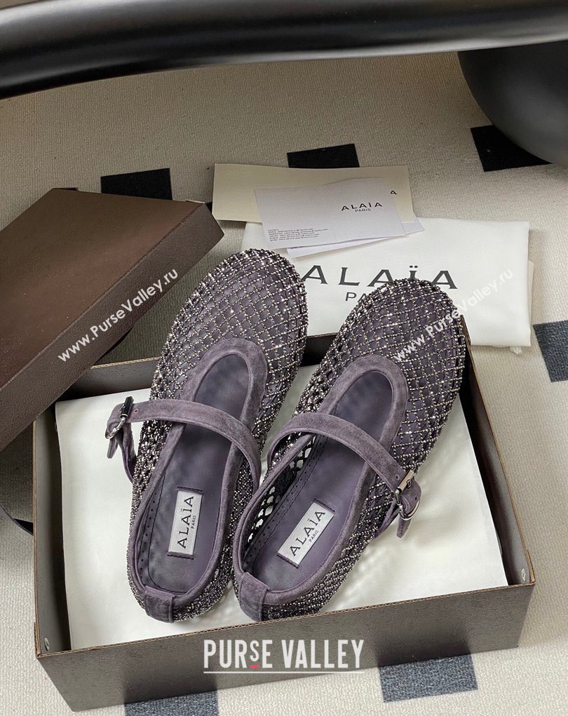 Alaia Ballet Flats in Fishnet and Suede with Strass Purple 2025 AL020702 (MD-260207075)