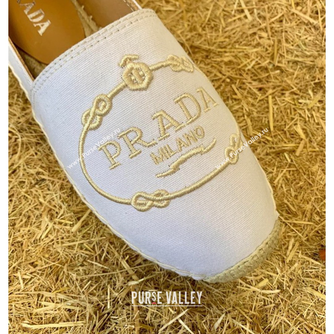 Prada Gabardine Logo Embroidered Espadrilles White 2021 (HB-21081312)