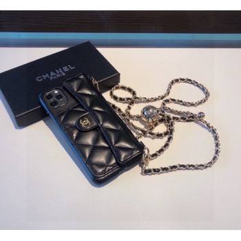 Chanel iPhone Case with Bow and Chain Black 2024 0727014 (A-240727033)