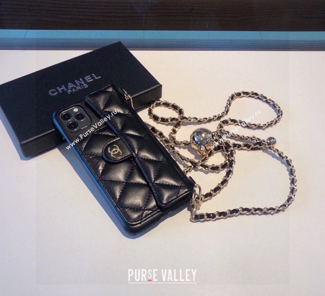 Chanel iPhone Case with Bow and Chain Black 2024 0727014 (A-240727033)