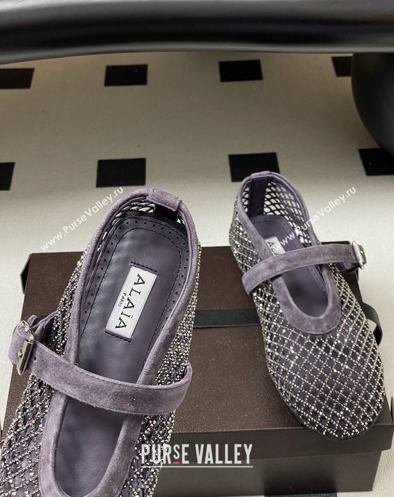 Alaia Ballet Flats in Fishnet and Suede with Strass Purple 2025 AL020702 (MD-260207075)