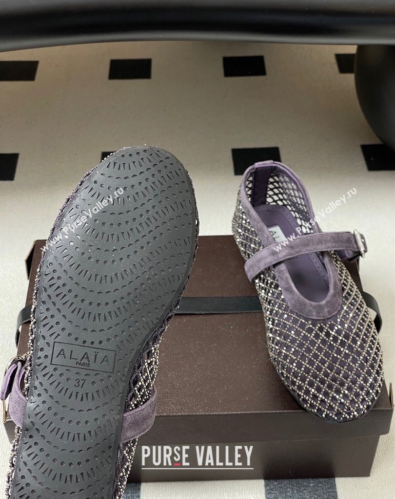 Alaia Ballet Flats in Fishnet and Suede with Strass Purple 2025 AL020702 (MD-260207075)
