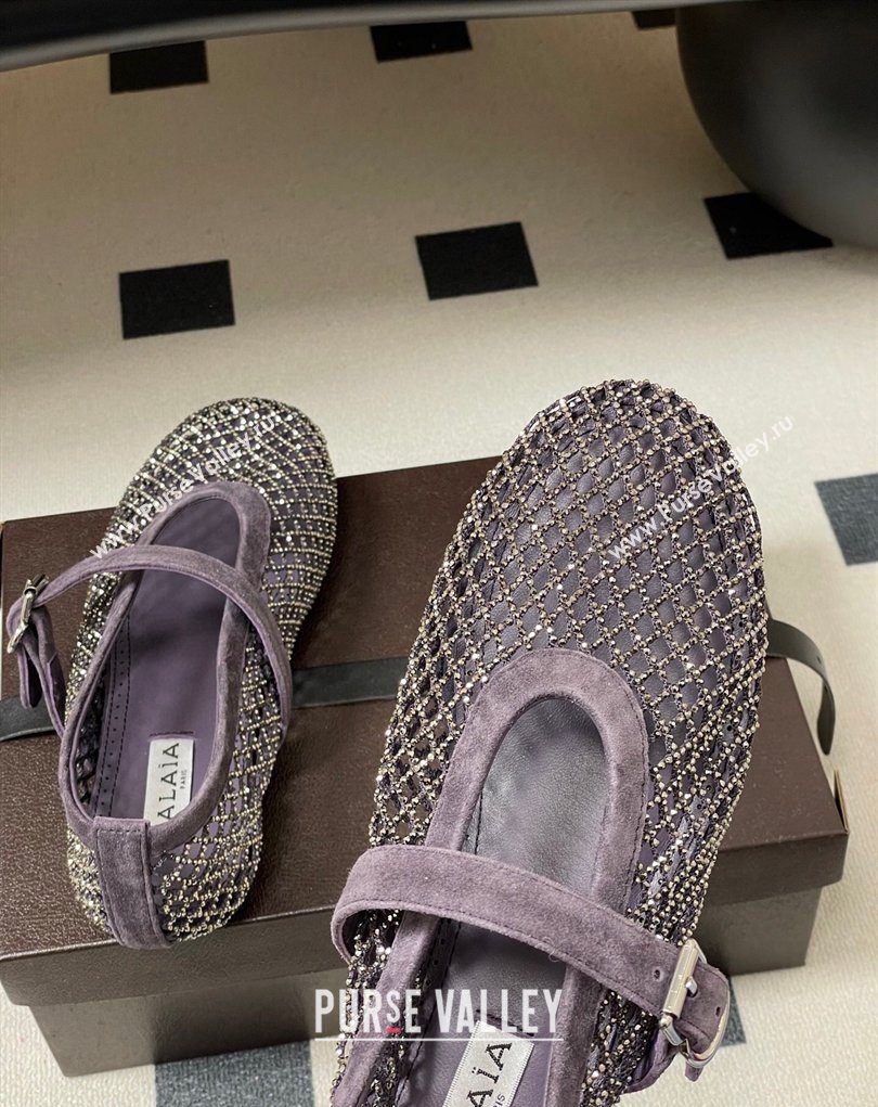 Alaia Ballet Flats in Fishnet and Suede with Strass Purple 2025 AL020702 (MD-260207075)