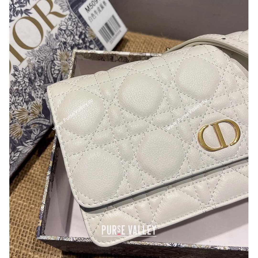 Dior Caro Belt Pouch with Chain in Latte White Supple Cannage Calfskin 2021 (XXG-21090704)