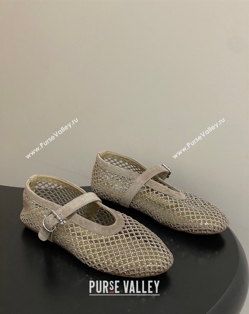 Alaia Ballet Flats in Fishnet and Suede with Strass Taupe 2025 AL020702 (MD-260207076)