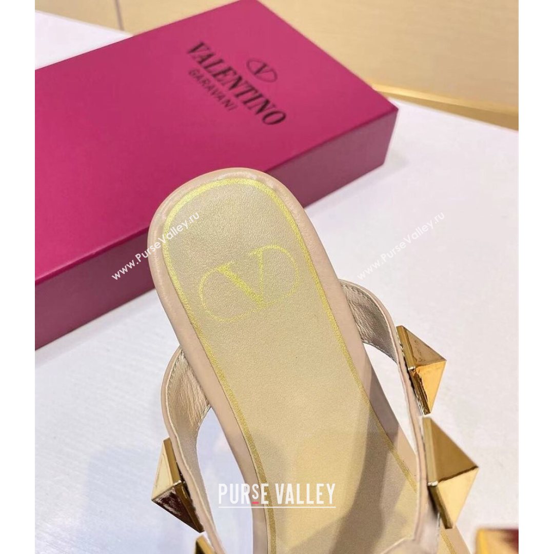 Valentino Roman Stud Calfskin Strap Flat Sandals Beige 2021 (XL-21081316)