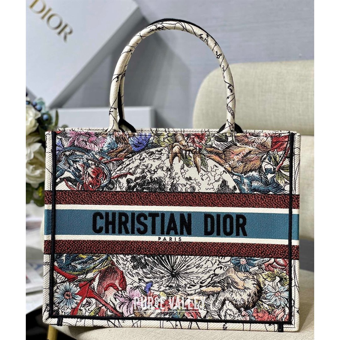 Dior Small Book Tote Bag in Latte Multicolor Constellation Embroidery 2021 (XXG-21090710)