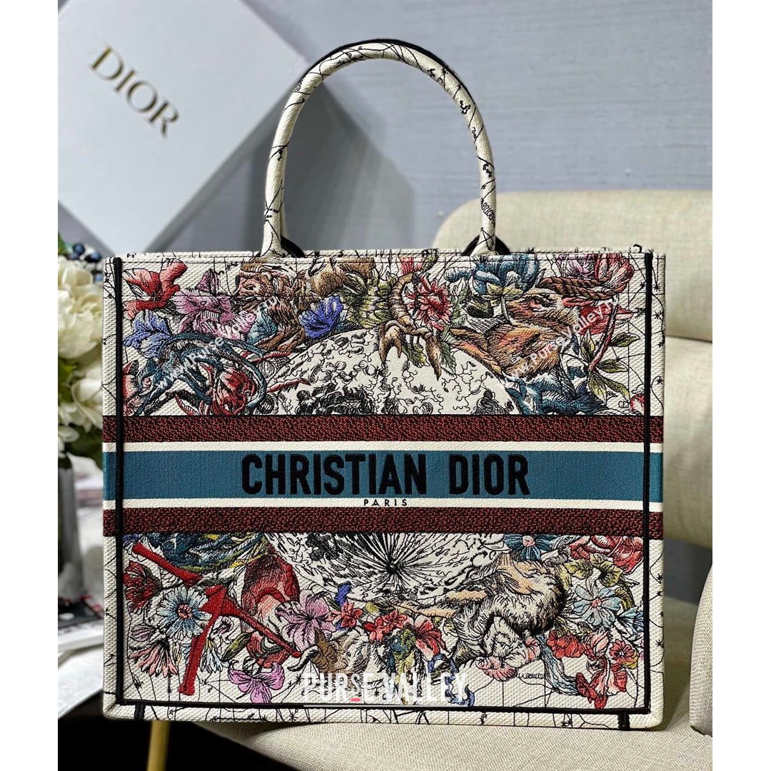 Dior Large Book Tote Bag in Latte Multicolor Constellation Embroidery 2021 (XXG-21090711)