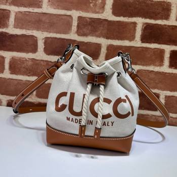 Gucci Canvas Mini Bucket bag with GUCCI Print 777166 Beige/Brown 2024 (DLH-25011107)