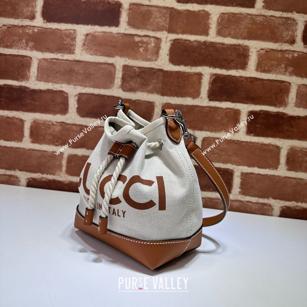 Gucci Canvas Mini Bucket bag with GUCCI Print 777166 Beige/Brown 2024 (DLH-25011107)