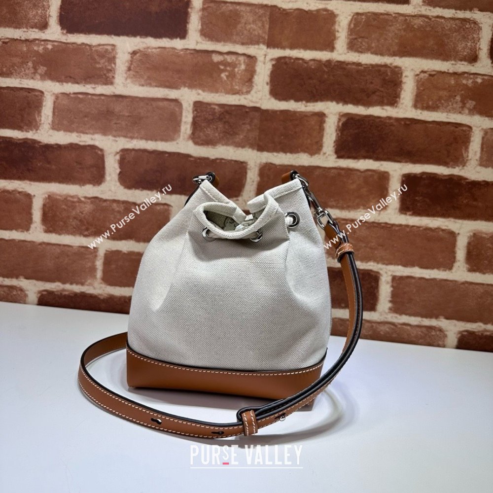 Gucci Canvas Mini Bucket bag with GUCCI Print 777166 Beige/Brown 2024 (DLH-25011107)