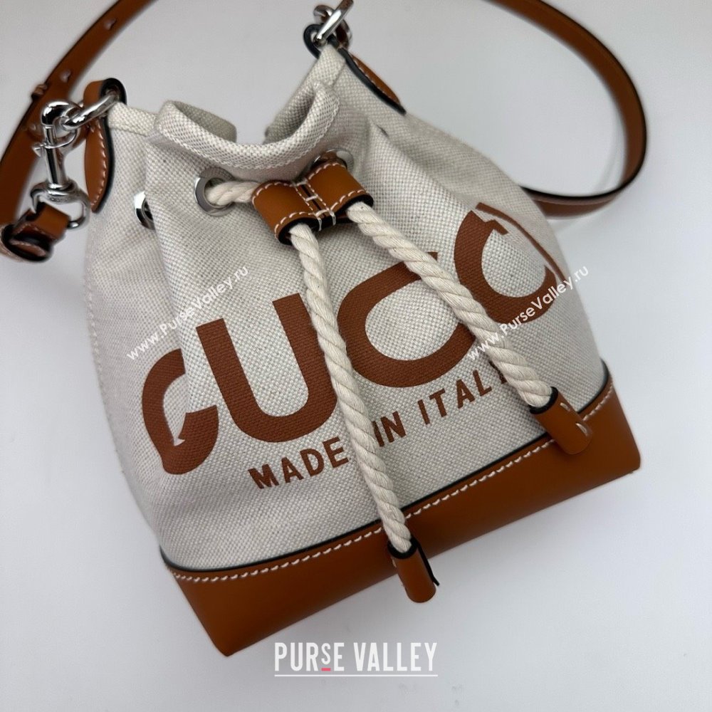 Gucci Canvas Mini Bucket bag with GUCCI Print 777166 Beige/Brown 2024 (DLH-25011107)